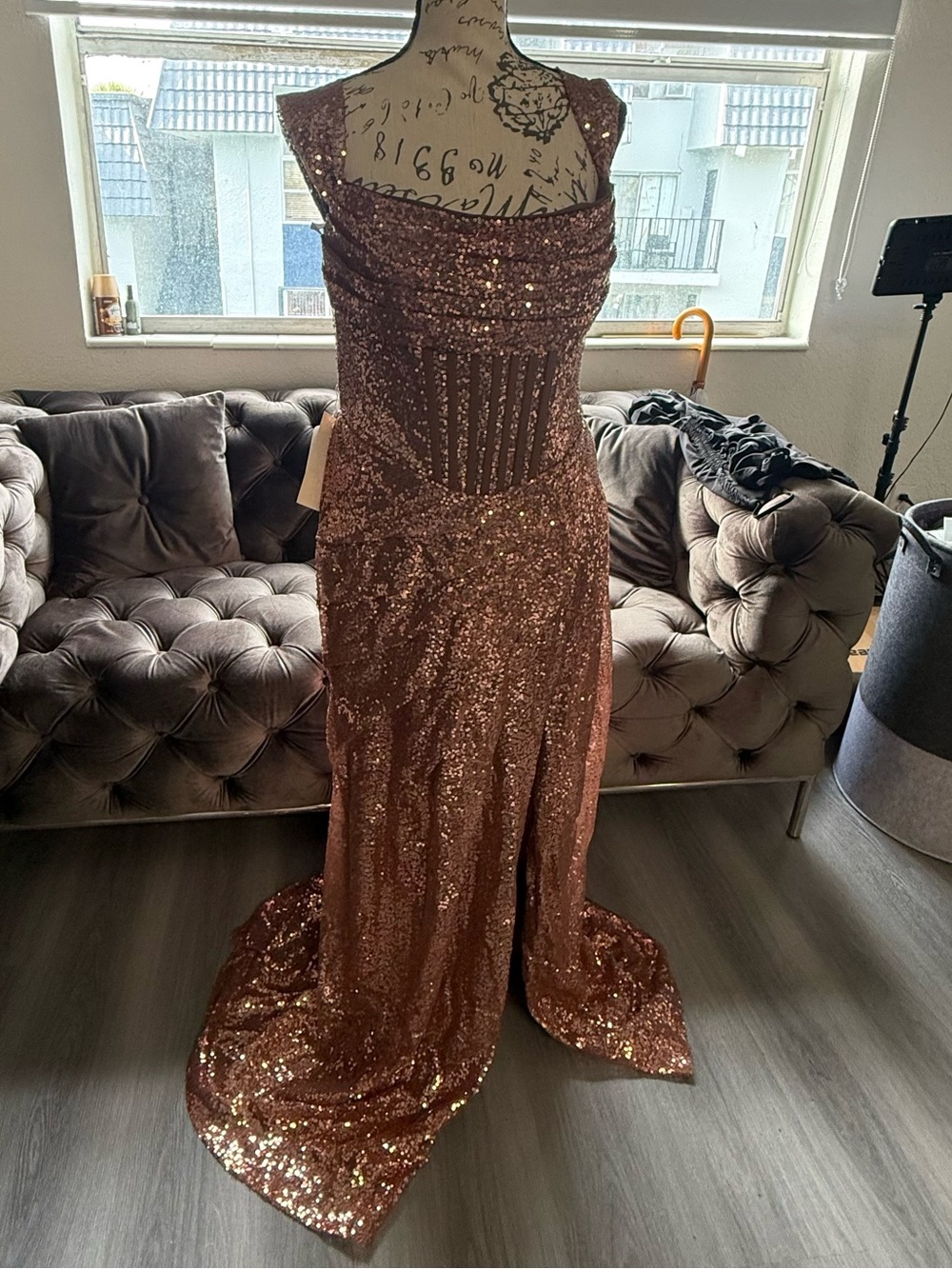 Witness of Love Rose Gold Sequin Formal Gown – Size Large (Fits US 10-12) - Picture 5 of 12